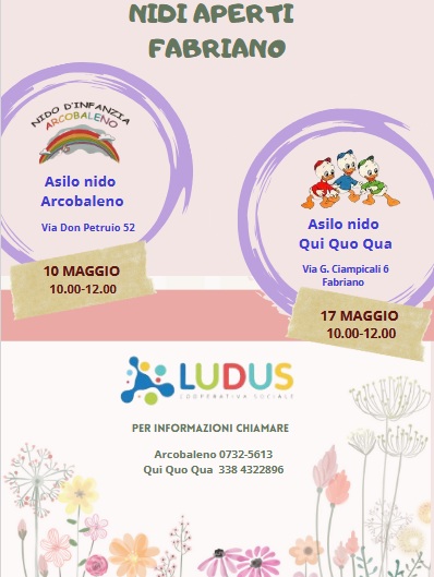 Open day nidi d'infanzia: Nido Arcobaleno 10 maggio, Nido Qui Quo Qua 17 maggio
