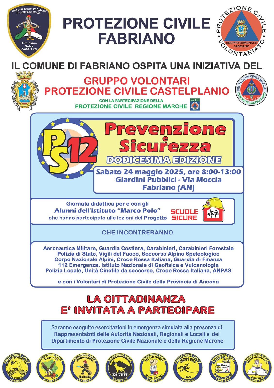 12^ edizione di prevenzione e sicurezza - progetto scuole sicure - sabato 24 maggio