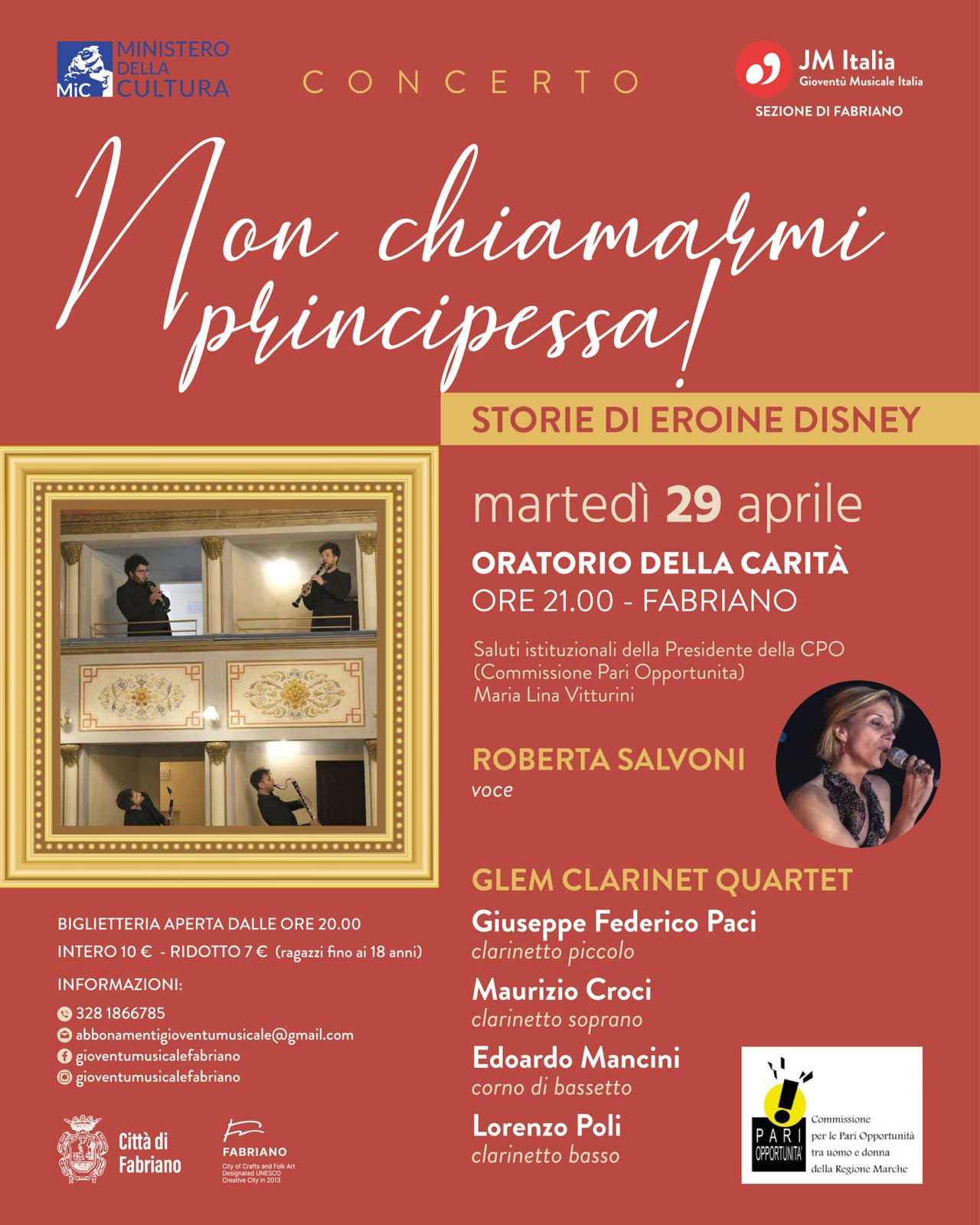 Concerto &quot;Non chiamarmi principessa!&quot; martedì 29 aprile ore 21 Oratorio della Carità